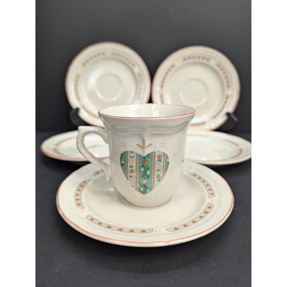 Tienshan Heartwarming Folkcraft Stoneware Hearts Replacements 5 Saucer 1 Cup - Picture 3 of 8